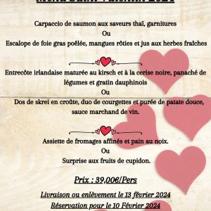 Menu Saint Valentin 2024